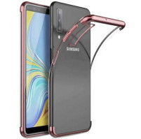 Луксозен силиконов гръб ТПУ прозрачен Fashion за Samsung Galaxy A50 A505F златисто розов кант